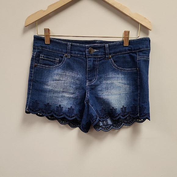 Boom Boom Jeans Pants - Boom Boom Jeans Dark Blue Denim Shorts with Lace Hem